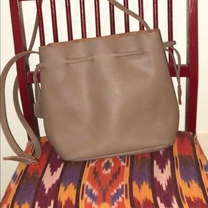 Taupe/gray leather bucket bag